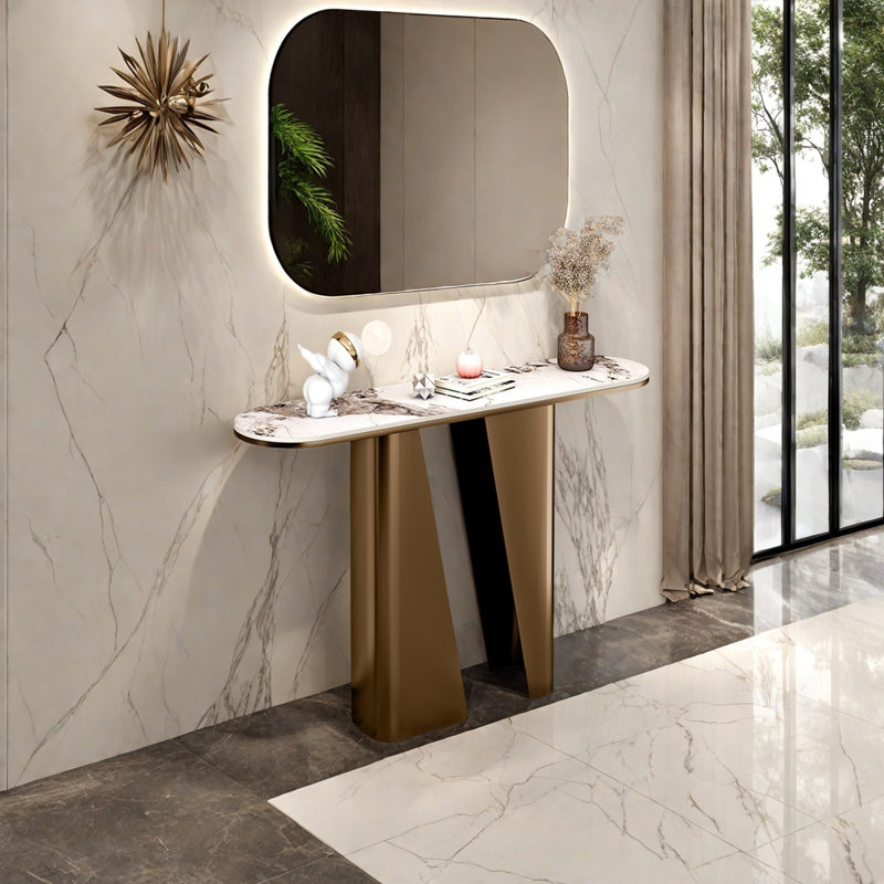 Console Modern Minimalist Art Design, H 33,46 po x l 39,37 po x P 13,78 po, Or champagne, Blanc