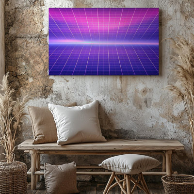 Retro Futuristic Neon Grid Canvas80s Synthwave Aesthetic Art Canvas Wall Art Ready To Hang Gallery Wrapped Home Decor Modern Design