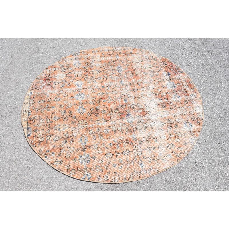 Tapis rétro, tapis décoratifs 4,5 po x 4,7 pi, tapis moderne, tapis Oushak, tapis orange, tapis turc