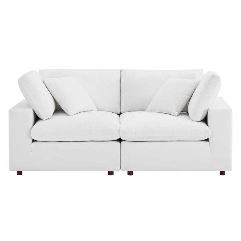 Commix 80" Velvet Square Arm Sofa, White Velvet