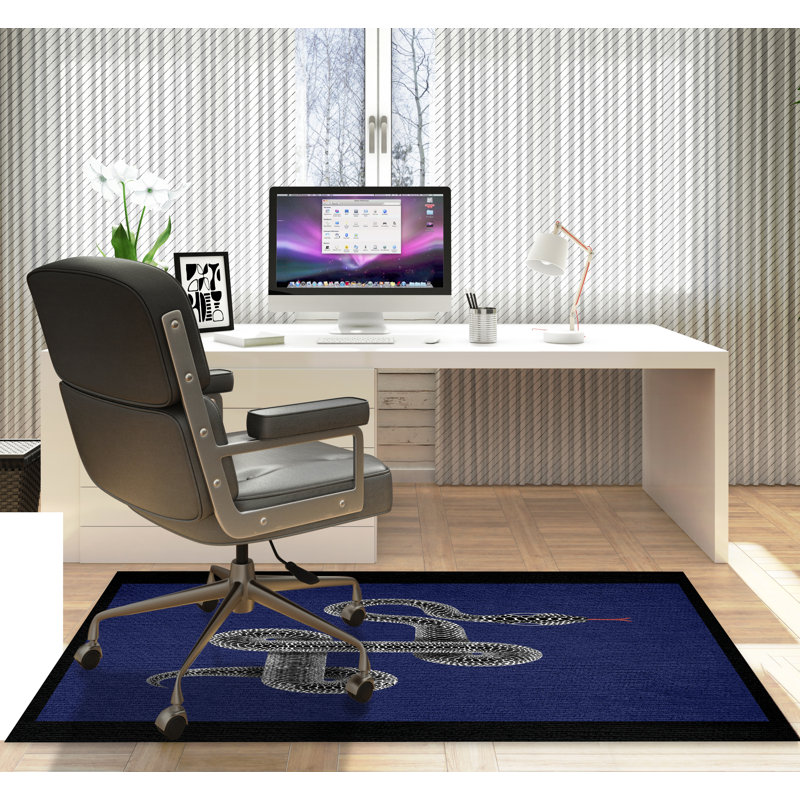 Tapis de chaise rectangulaire Vanjo, H 48 po x l 72 po, Bleu marine / beige