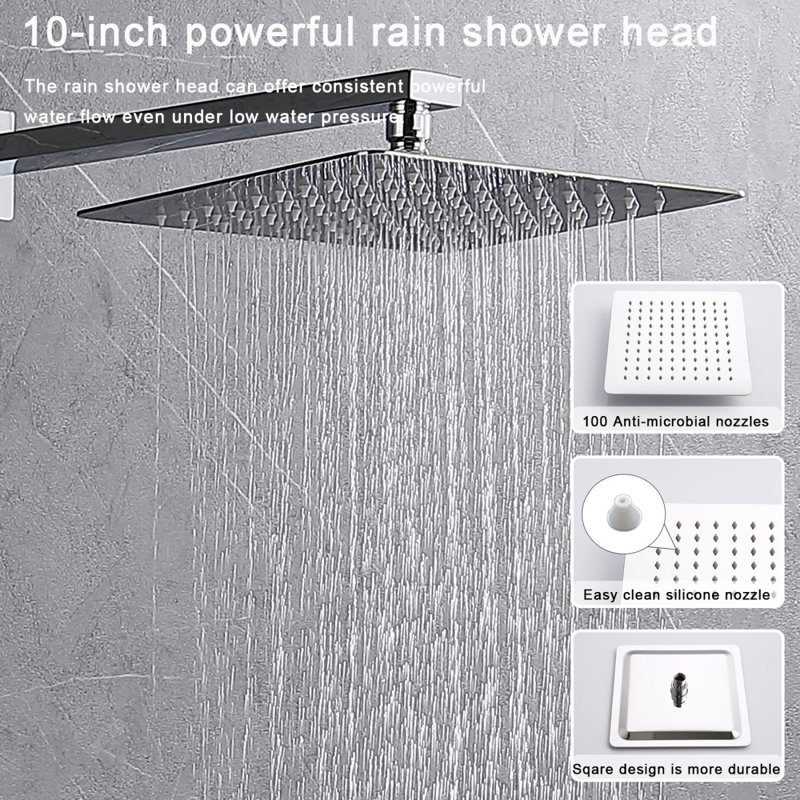 Shower System Shower Faucet Combo Set Wall Mounted With 12" Rainfall Shower Head And Handheld Shower Faucet, With Brass Valve Rough-In