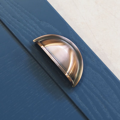 Brushed Dark Copper Cup Handle & Coordinating Oval Knob