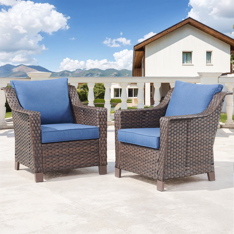 Ensemble de 2 chaises d'extérieur en osier avec coussins Jenesys, Bleu