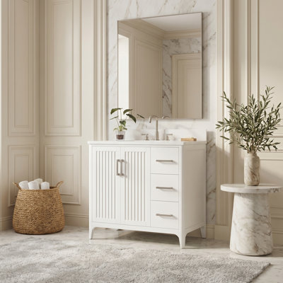 Meuble-lavabo simple cannelé 36 po avec lavabo 36 po avec tiroirs de rangement pour la salle de bain