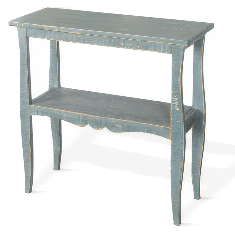 Rena Side End Table, Scallop Trim, 28 Inch Mahogany, Green