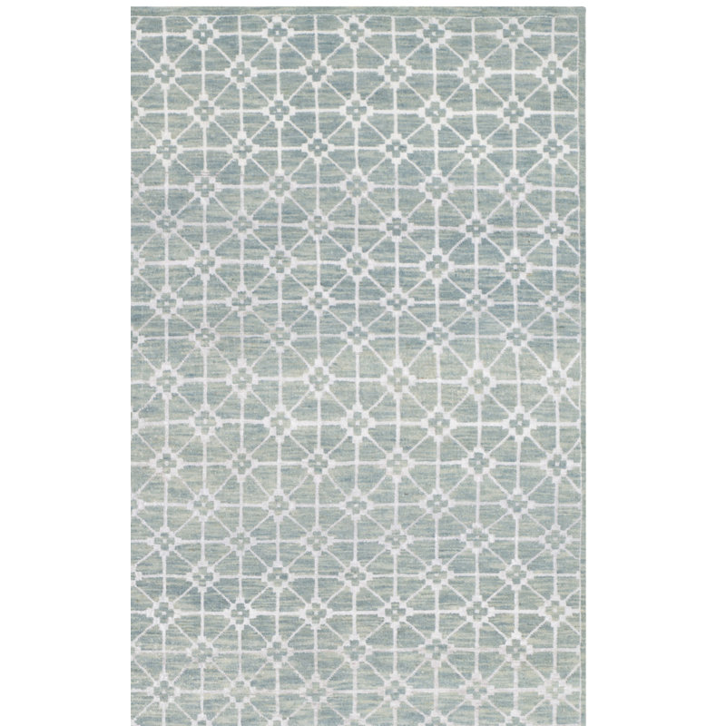 Tapis bleu en laine noué à la main Keiondre, Rectangle 9 pi x 12 pi