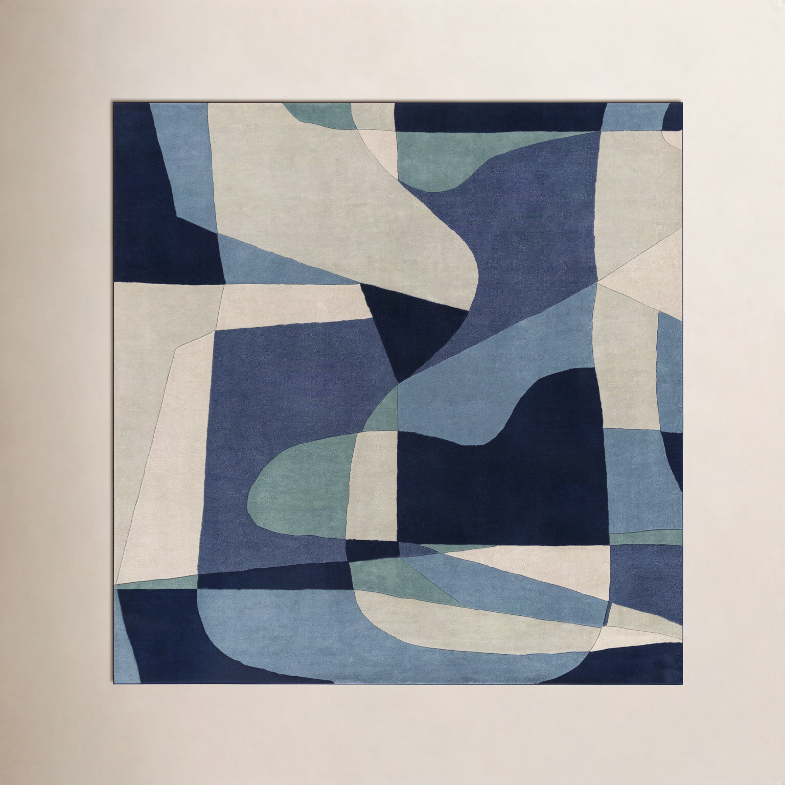 Gaye Teal Navy Beige Hand-Tufted Geometric Rug, Square 9'9"