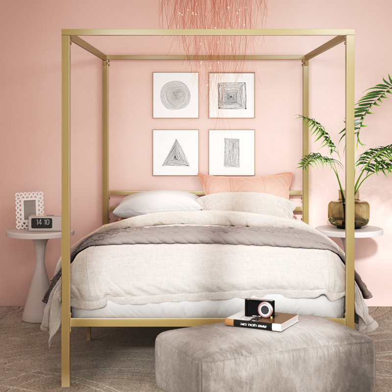 Toulouse Metal Canopy Bed Frame, Gold, Kingsize (5')