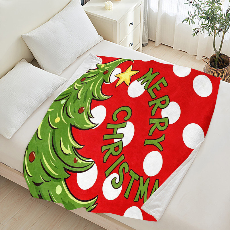 Couverture polaire de Noël JYK pour lit simple, légère, respirante, douce et chaude en microfibre pelucheuse, 152 x 203 cm, motif sapin de Noël ondulé