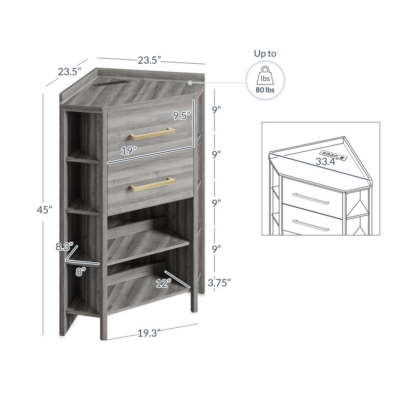 Commode d'angle à 1 tiroir Madelin H 45 po