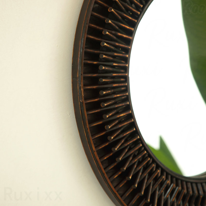 Miroir d'appoint mural rond en bambou naturel