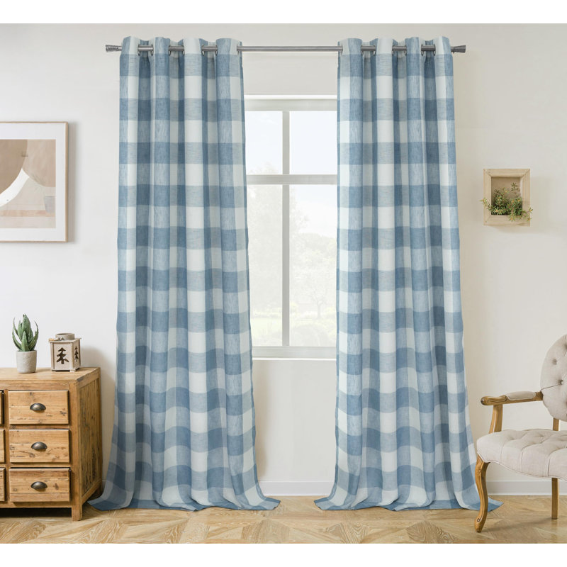 Adamantini Plaid Blackout Thermal Grommet Curtain Panels, Dusty Blue, 52" W x 102" L