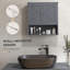 Armoire de salle de bain Farmhouse, armoire à pharmacie murale avec tablette ouverte et tablette réglable, rangement pour salle de lavage, gris