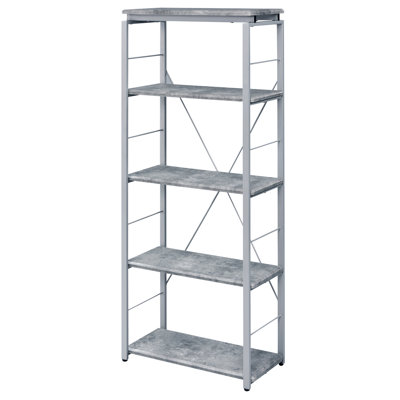 Bibliothèque grise et argentée à 4 tablettes - Rangement polyvalent pour la maison en acier et en bois