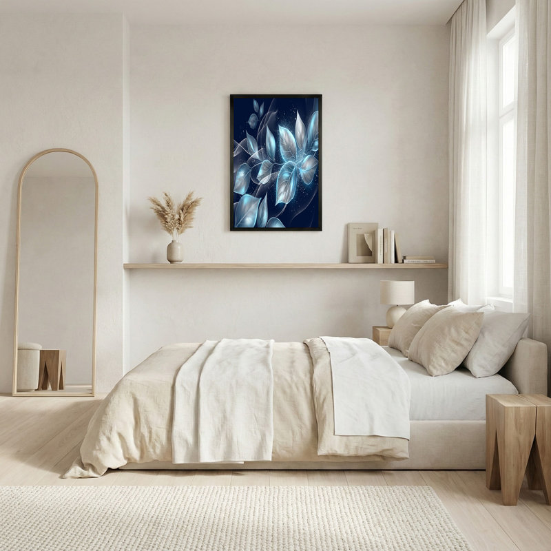 «Glowing Translucent Blue Leaves» avec toile scintillante, H 18 po x l 24 po