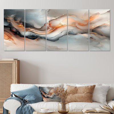 Marbre abstrait dans des tons roses et bleus - ensemble d'art sur toile marbrée