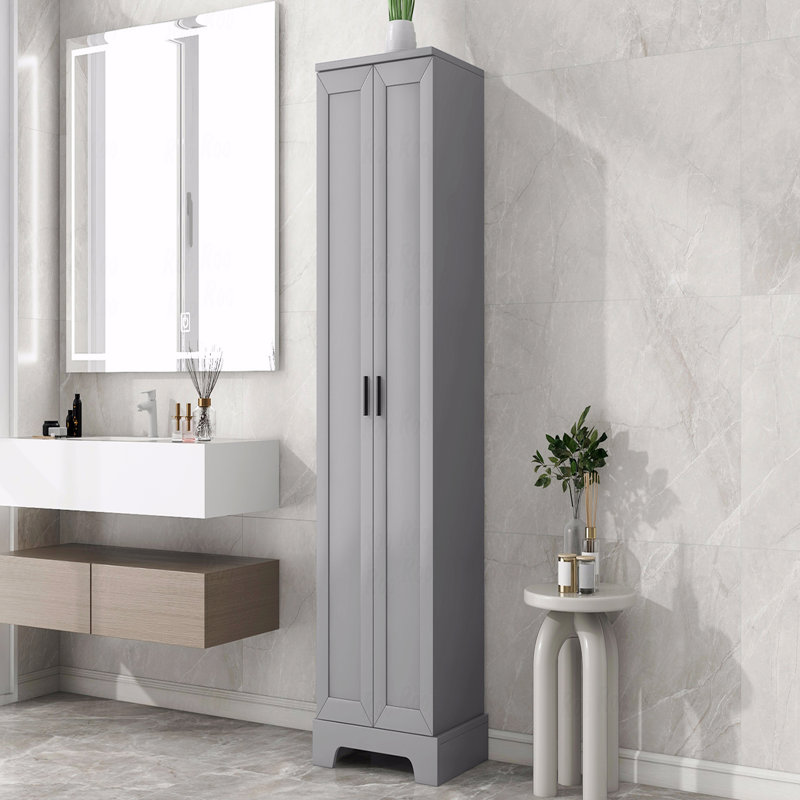 Storage Cabinet With 2-Doors For Bathroom, Office, Adjustable Shelves, MDF Board, Gray