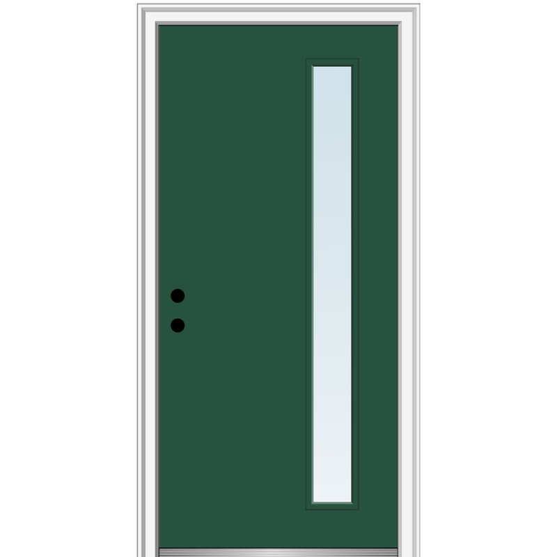 Porte d'entrée pré-suspendue en acier peint 1 lumière, H 80 po x l 36 po x P 1,75po, Vert forêt