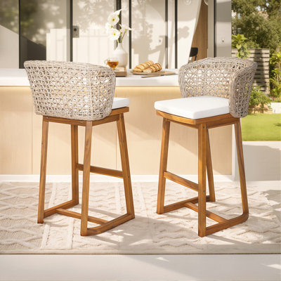 Alleyton Outdoor Bar Stool Acacia Wood and Natural Wicker