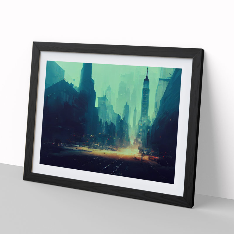 New York City Skyline Vol.3 Abstract - Single Picture Frame Print, Black , 25cm H x 34cm W