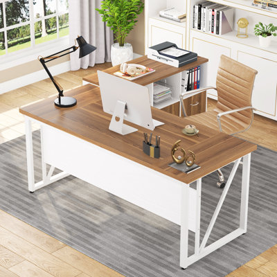 Dineke L-Shape Executive Desk with Cabinet Credenza