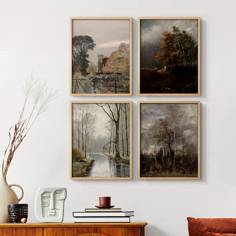 «Vintage Landscape», impression encadrée CXLIX - ensemble de 4, Naturel, H 32 po x l 10 po