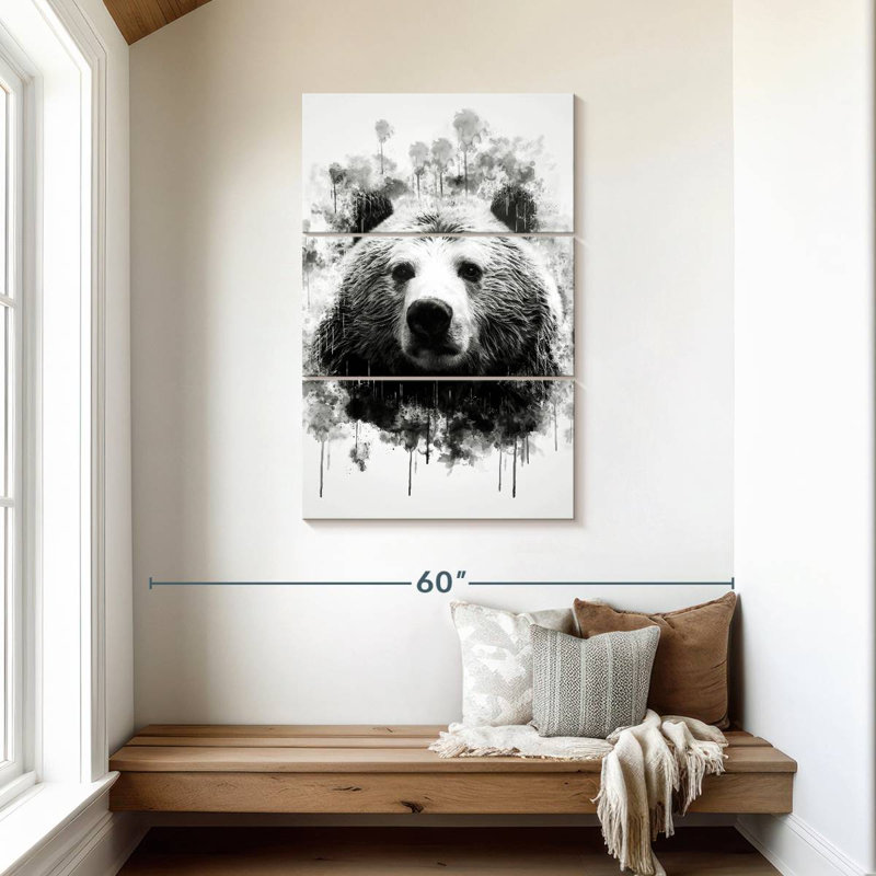 Tête d'ours Brampt noir et blanc, H 45 po x l 28 po