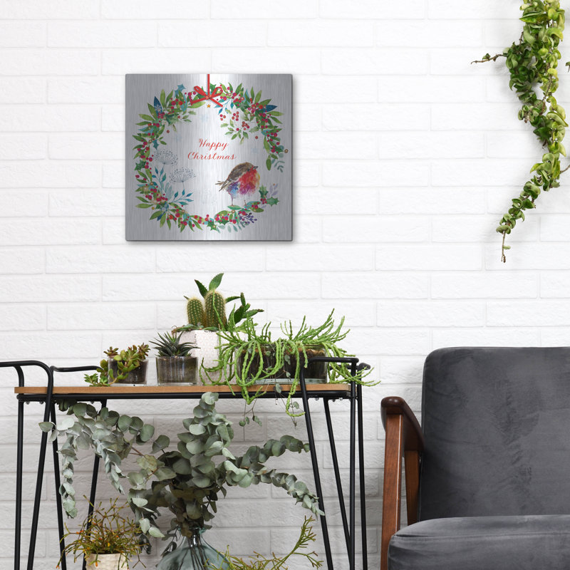  «Robin Wreath» par Elle Media Group SA, art mural en métal, 12 po x 12 po, H 12 po x l 12 po