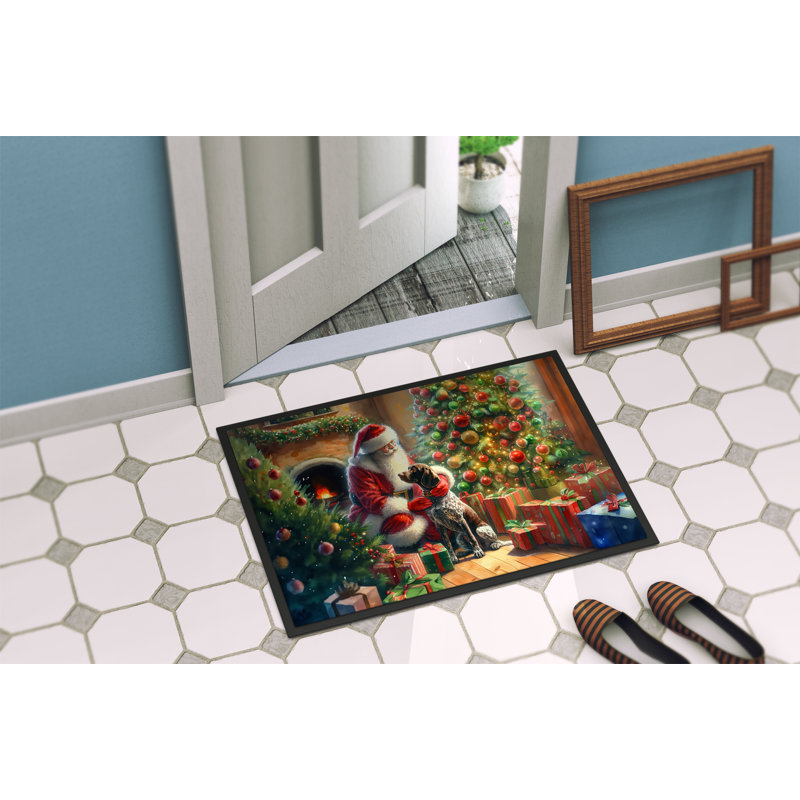 German Shorthaired Pointer and Santa Claus Doormat, 24" W x 36" L