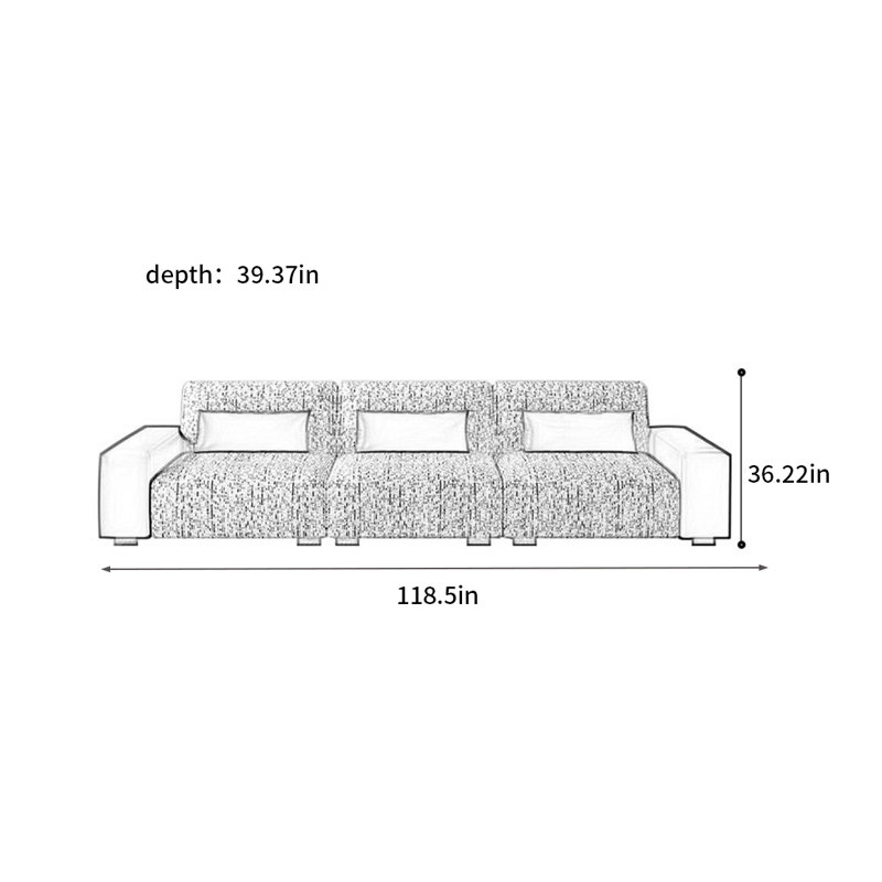 Modern simple straight row small apartment sofa, 36.22" H x 118.5" W x 39.37" D