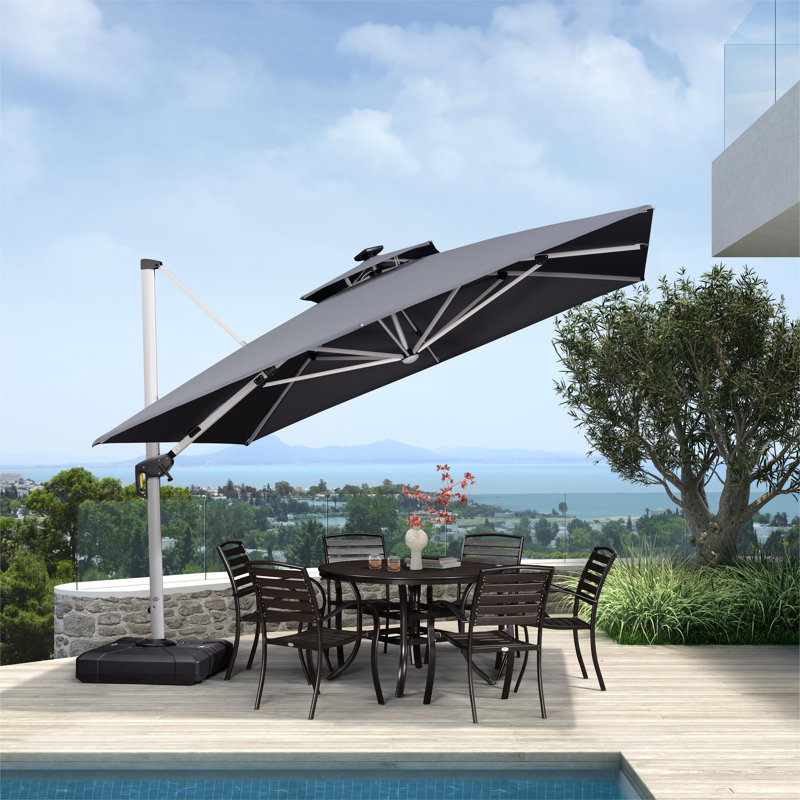 Square Cantilever Parasol with Lights, 274cm H x 330cm W x 330cm D, Grey