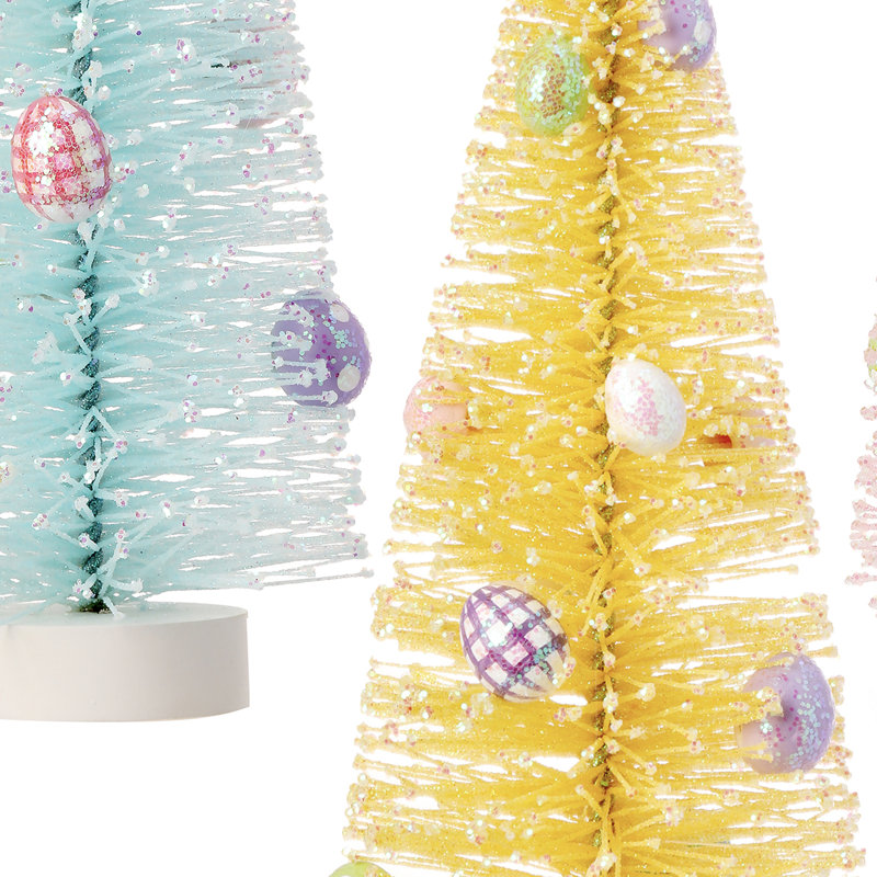 Flock Bristle Easter Tree With Eggs 10" 3 Assorted