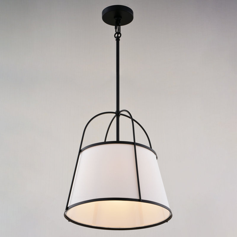Marion 1-Light 15 In. Wide Mid-Century Modern Cone Pendant With White Linen Shade, Adjustable Height, Hanging Ceiling Chandelier Fixture For Dining Table Entryway Bedroom Island Foyer