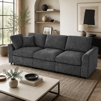 Canapé moderne 101,57 "à 3 places, canapé rembourré en chenille avec structure en bois massif, canapé de salon confortable avec 1 coussin décoratif, canapé contemporain à assise profonde pour appartement et maison