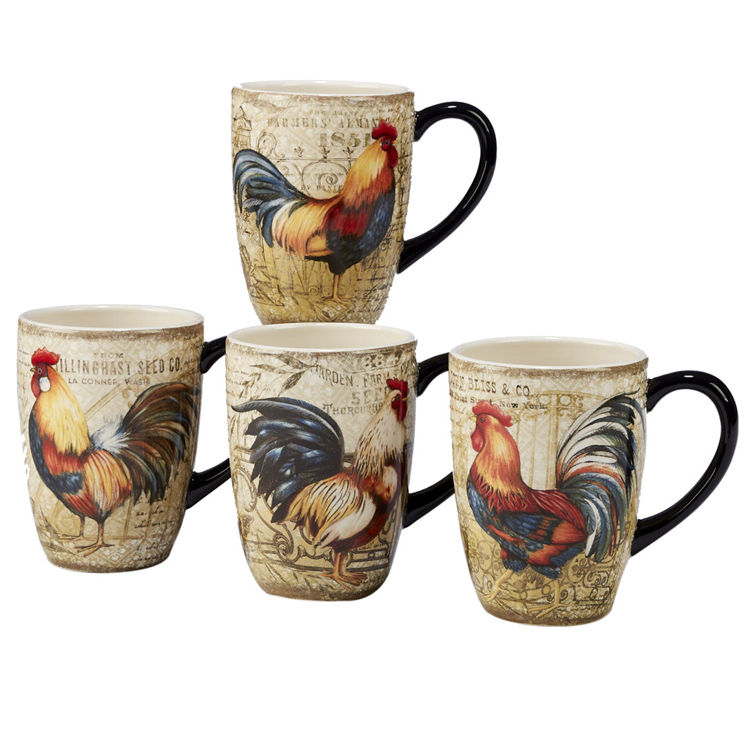 Certified International Gilded Rooster 4 piece Ceramic Coffee Mug Set Certified International