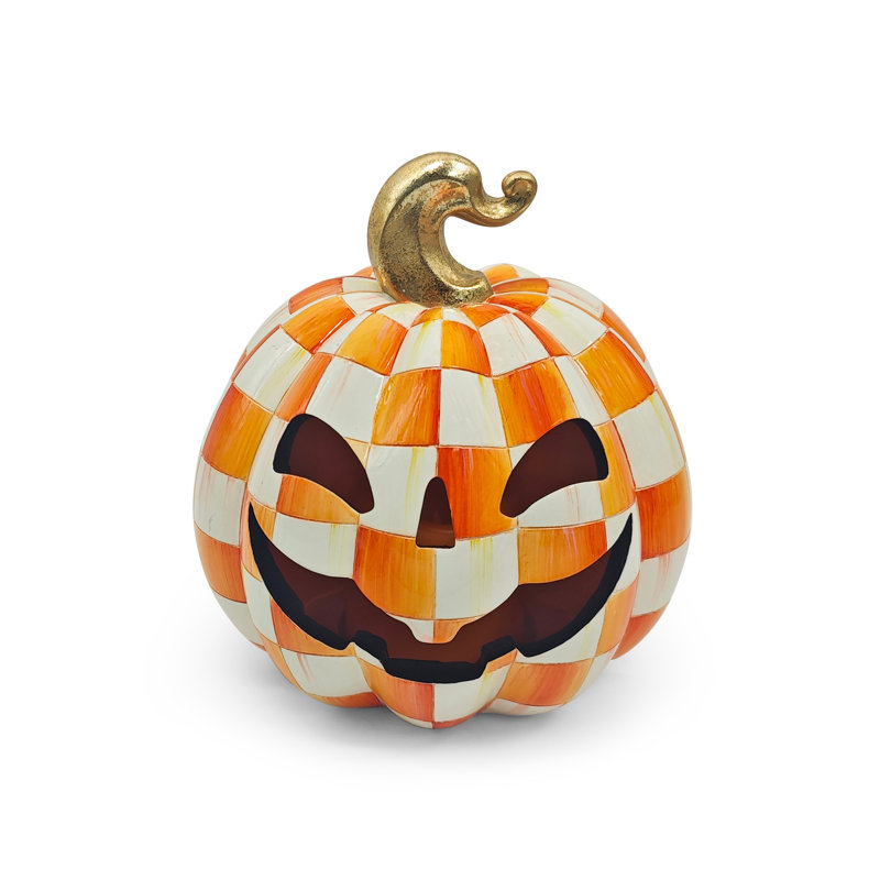 Orange Check Small Illuminated Jack O'Lantern