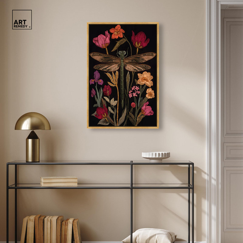 Décoration botanique sur toile Ruby Reed Rider II par Art Remedy, H 31 po x l 21 po, Cadre flottant doré