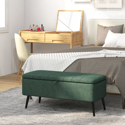Storage Ottoman Bench, Linen Fabric Footstool