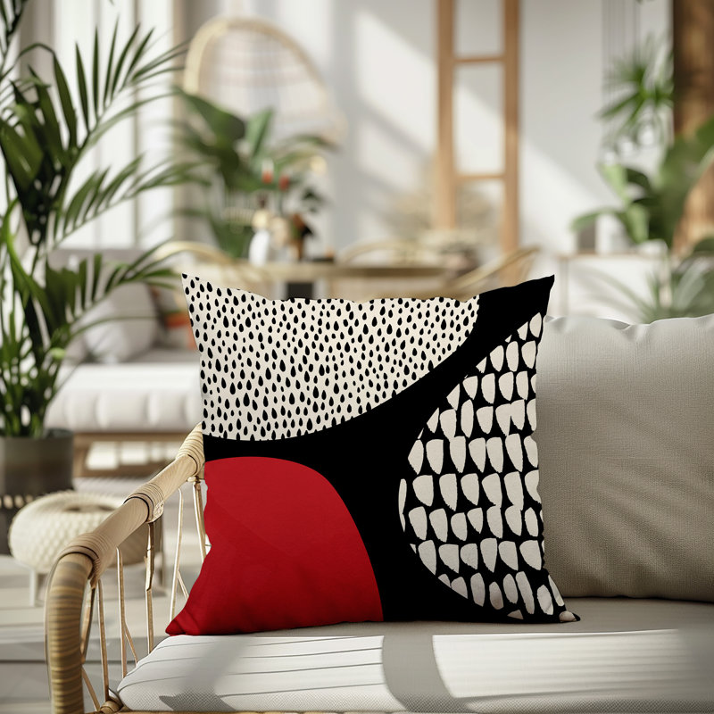 Coussin carré intérieur / extérieur pia, H 15 po x l 15 po, Rouge / noir / blanc cassé