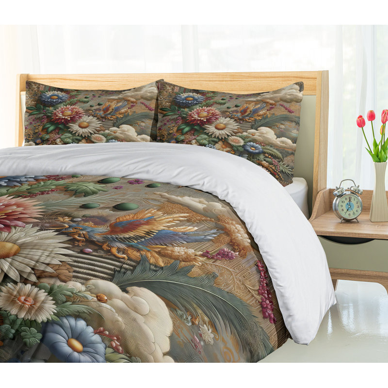 Floral Eucalyptus Duvet Cover, California King Duvet Cover + 2 Standard Shams