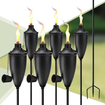 6 Pack Garden Torches for Outside, 22 oz Metal Citronella Torch with 3-Prong Grounded Stake