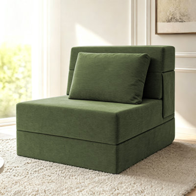 Folding Sofa Bed,Convertible Sleeper Chair with Pillow, Fold Out Chair Bed, Memory Foam Floor Couch Mattress, Foldable Futon Couch Lounge for Living Room Guest (Green-Corduroy, Single)