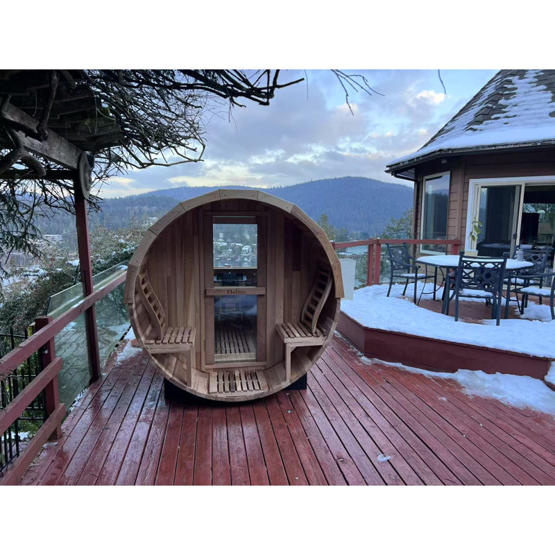 6 Person Outdoor Patchwork Red Cedar Traditional Steam Barrel Sauna With Half-Viewing Window