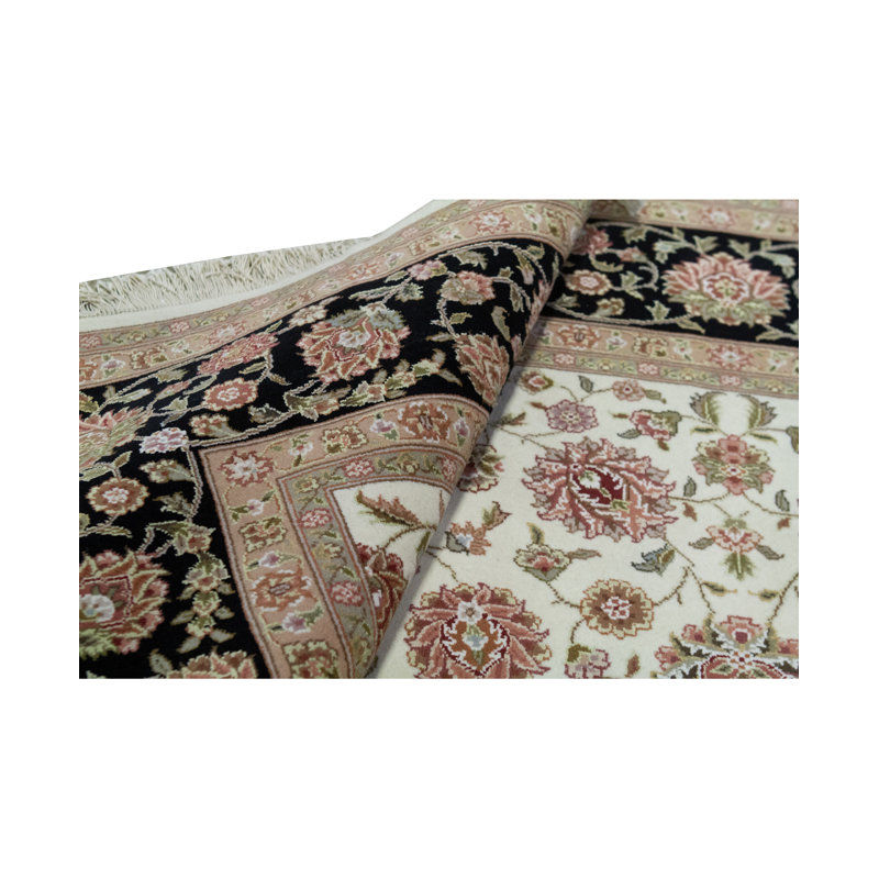 Hand-Knotted High-Quality Ivory and Black Area Rug