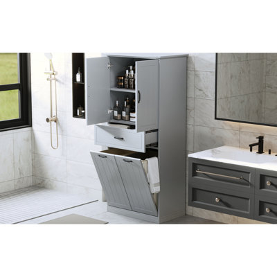 Bathroom Cabinet Grey, Painted Finish, 2 Laundry , Adjustable Shelf, Tipping, Doors And Drawer For House Storage In With &