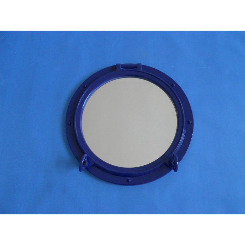 Porthole Wood Wall Mirror, 24" H x 24" W, Navy Blue