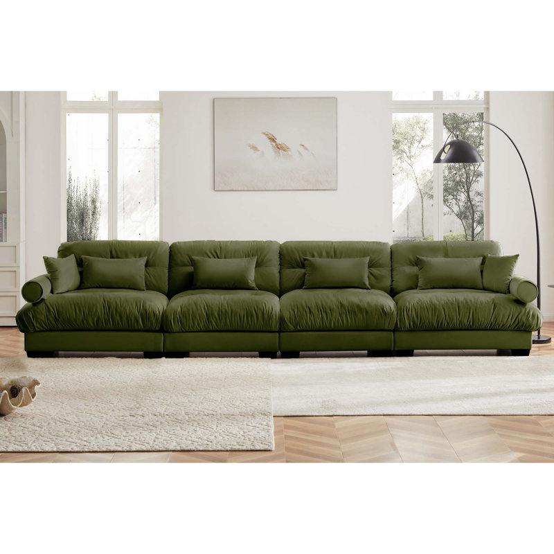Canapé modulaire surdimensionné à assise profonde et coussins, Velours vert olive