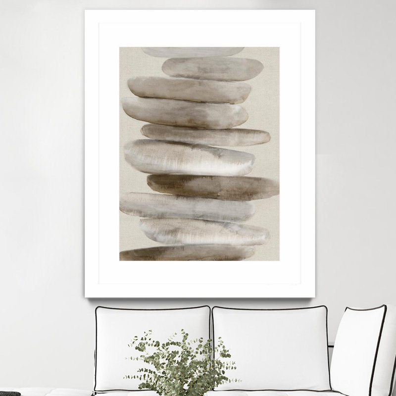 Stacked Rocks Ii '' mat et encadré, L 24 po x H 32 po, Blanc