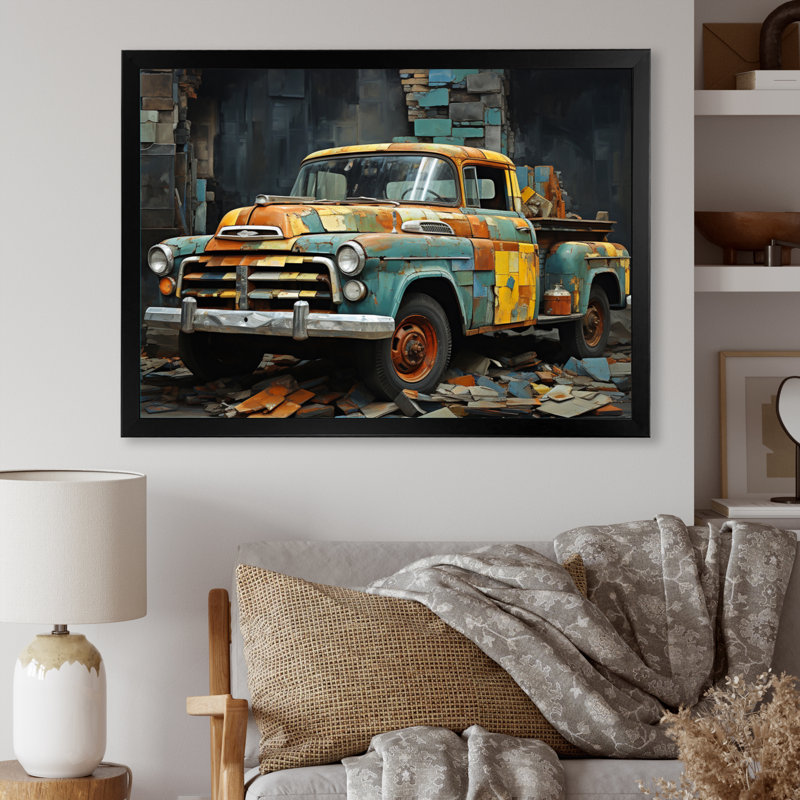 Camionnette Collage Popart, H 30 po x l 40 po, Cadre photo blanc